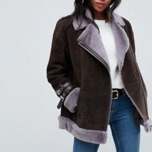 ASOS aviator suede jacket fur jacket